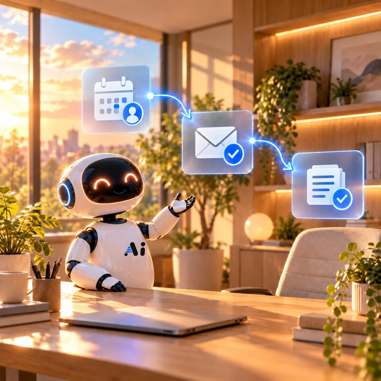 A simple appointment, confirmation and records workflow handled by a friendly robot