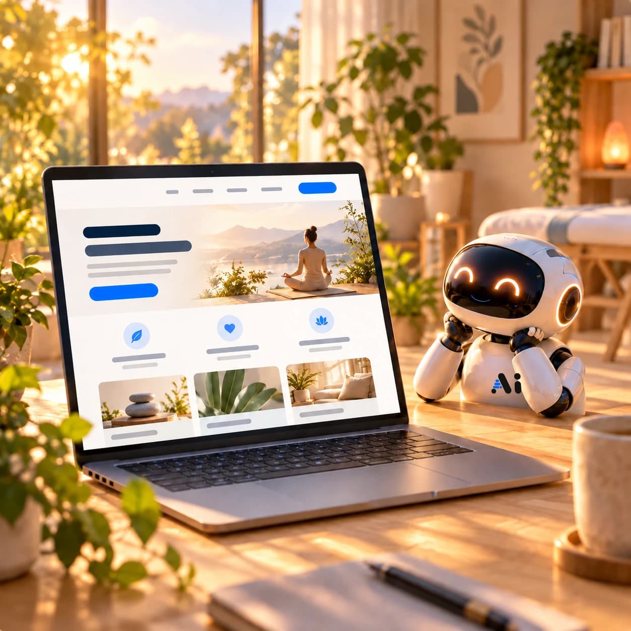 A welcoming wellbeing website displayed on a laptop